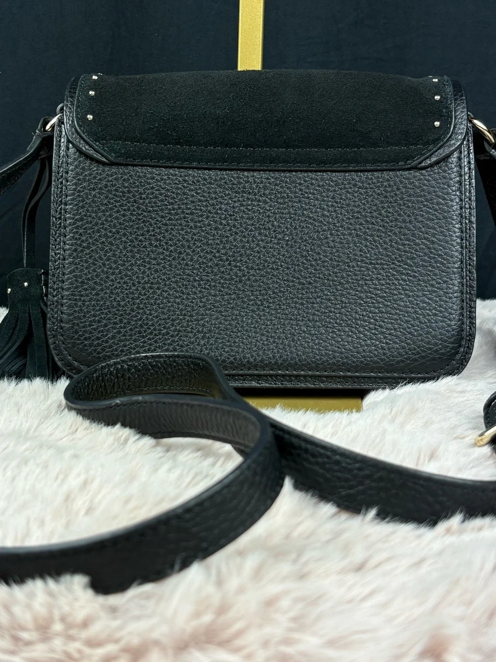 Kate Spade West Street Kenway Black Suede & Leather Studded Crossbody Bag